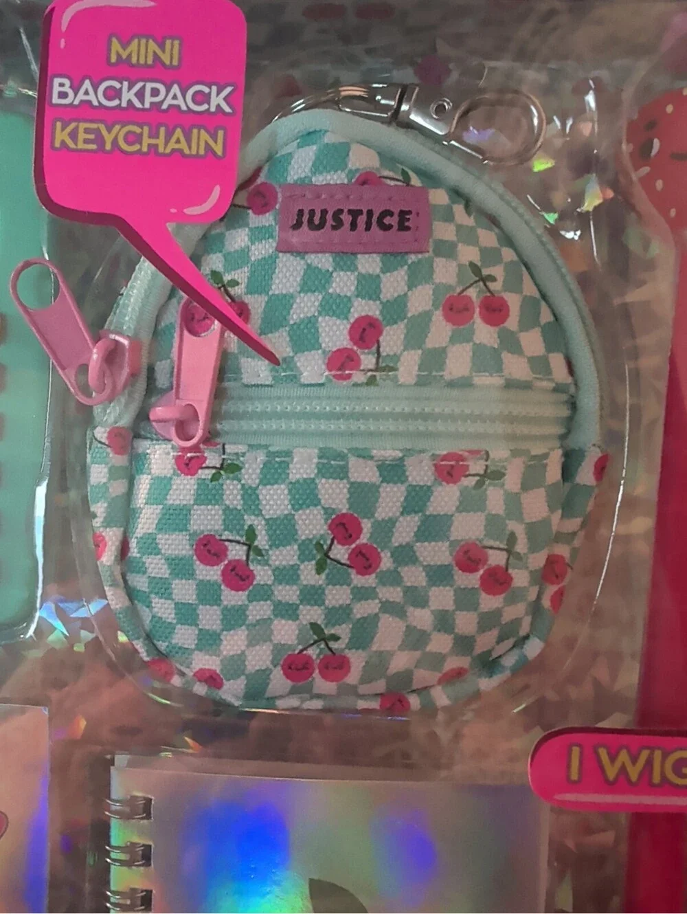 Justice Teal Mini Fruit Stationery 13 Piece Set W/Mini Backpack Keychain